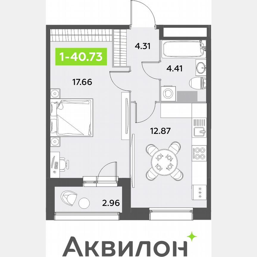 1-к. квартира, 40,7 м², 3/12 эт.