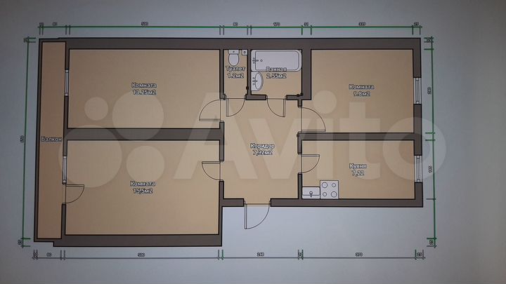 3-к. квартира, 60 м², 4/5 эт.