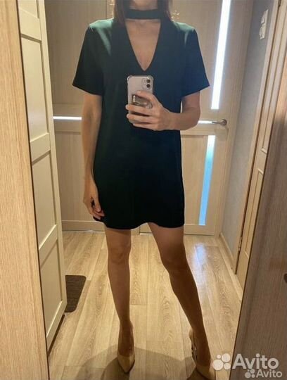 Платье черное вечернее коктельное с чокером Zara