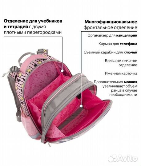 Ранец рюкзак школьный портфель для девочки розовый