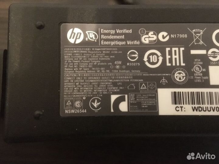 Блок питания HP 19.5v, 2.31a, 45w. 4.5 x 3 mm