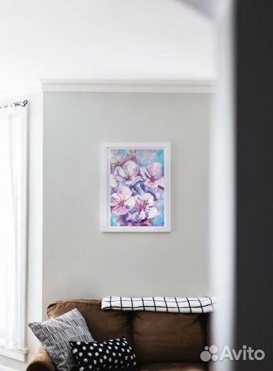 Картина маслом на холсте, цветы яблони. 35х50