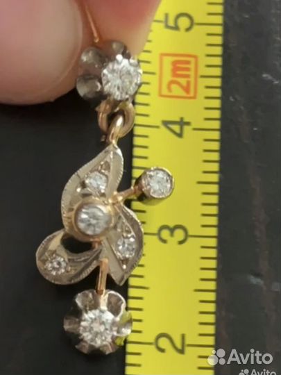 Серьги тюльпан подвески 585пр,с бриллиантами/ СССР