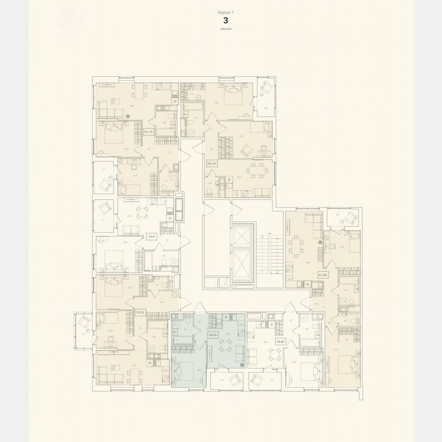 2-к. квартира, 58,2 м², 9/12 эт.