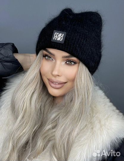 Шапка женская из ангоры с ушками Miu Miu