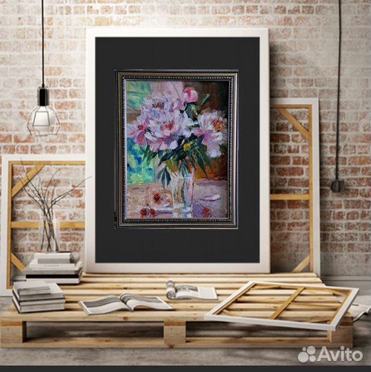 Картина маслом на двп в багетной рамке