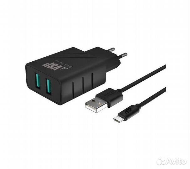 Сзу адаптер 2 USB 2.4A + Дата-кабель Micro USB 2А