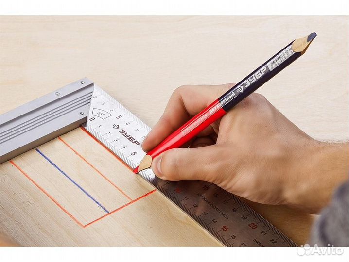 Двухцветный строительный карандаш зубр, HB, 180мм