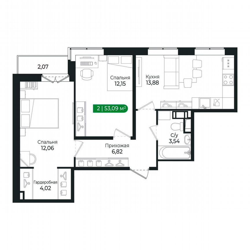 1-к. квартира, 53,1 м², 7/8 эт.