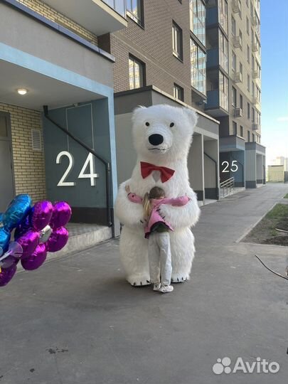 Белый мишка поздравление, медведь Тедди, шары