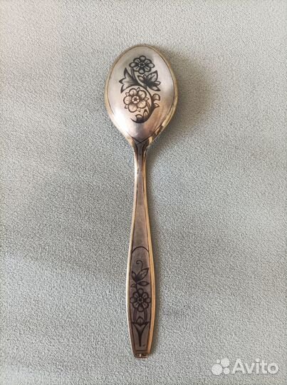 Серебряная ложка 875 проба с чернением и позолотой