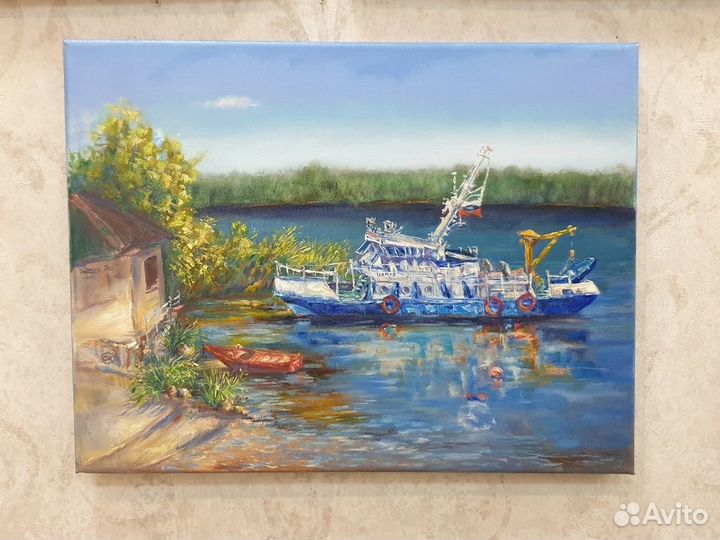 Картина Зеркало воды, река Свирь, судно