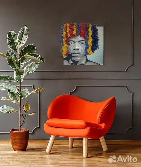 Картина поп-арт с декором из мха и цветов