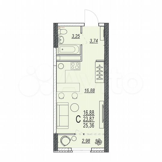 Квартира-студия, 25,4 м², 5/17 эт.