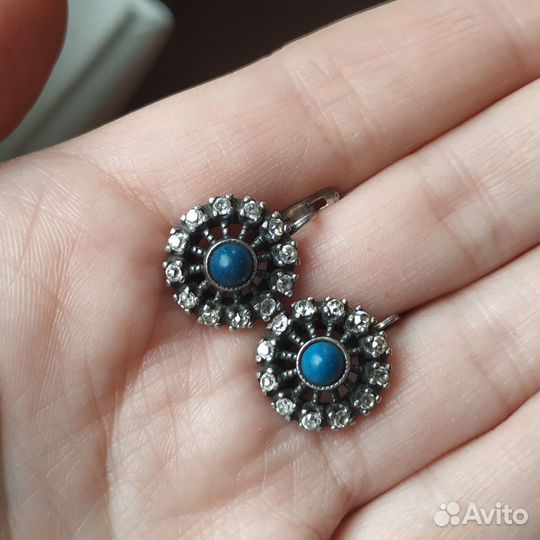 Серьги серебро 925 проба Малинки бирюза фианиты