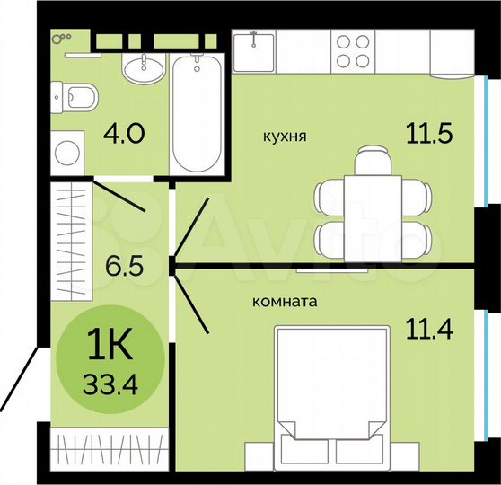 1-к. квартира, 33,4 м², 12/17 эт.