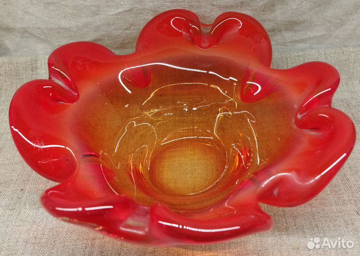 Ваза конфетница. Чешское цветное стекло СССР