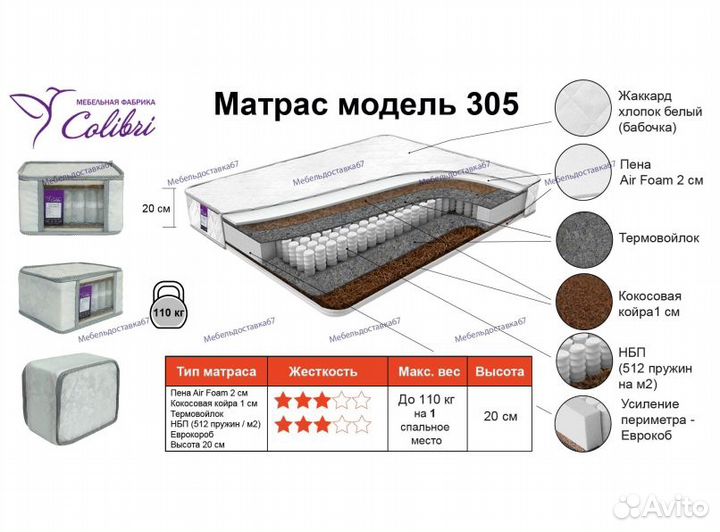 Матрас 70,80,90,120,140,160,180,200 мод.305