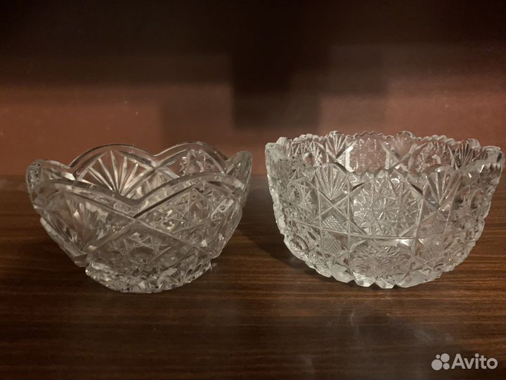 Конфетница на ножке и 2 салатника хрусталь