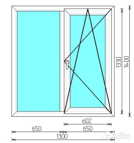 Пластиковое окно 1300 х 1400