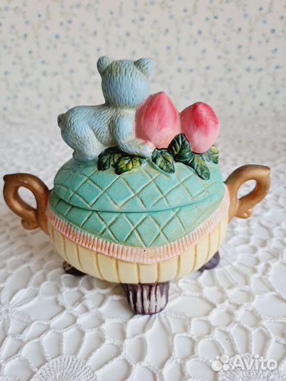 Шкатулка детская Мишка, фигурка девочка- клубничка