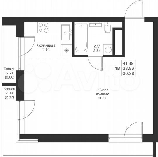 Квартира-студия, 41,9 м², 9/24 эт.