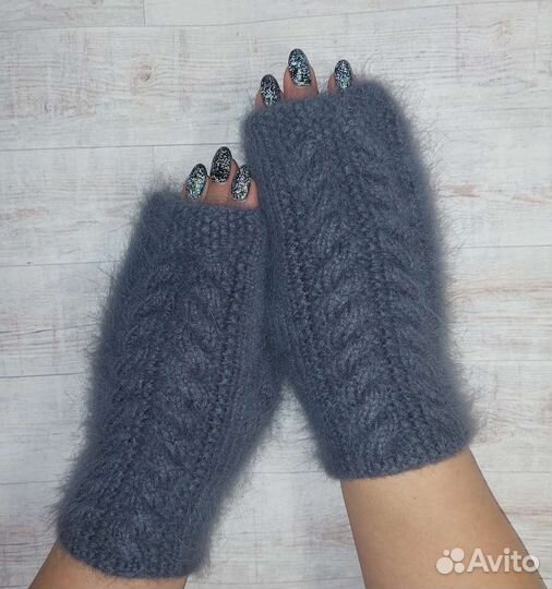 Варежки митенки из пуха норки