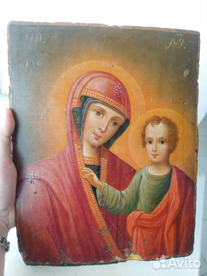 Икона Казанская бм масло 19 век оригинал