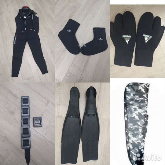 Комплект для подводной охоты. Гидрокостюм, ласты