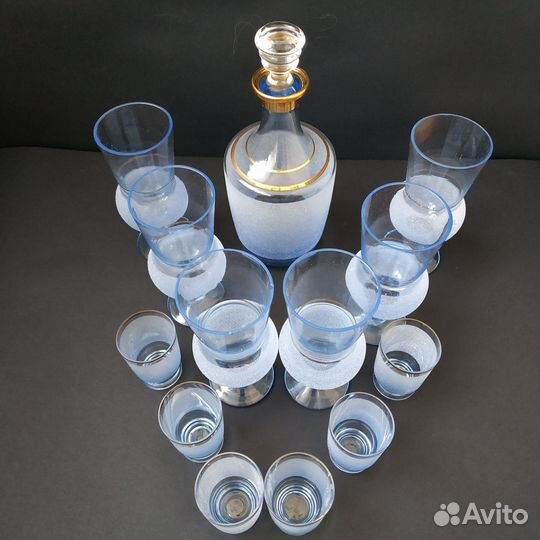 Графин СССР штоф и рюмки с рисунком фужеры кобальт
