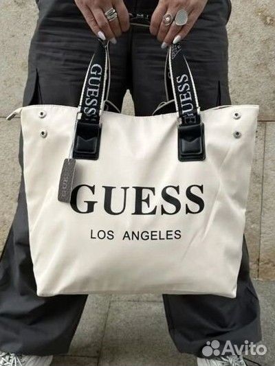 Сумка женская Guess большая шопер молочная