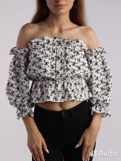 Топ блузка с пышными рукавами-фонариками