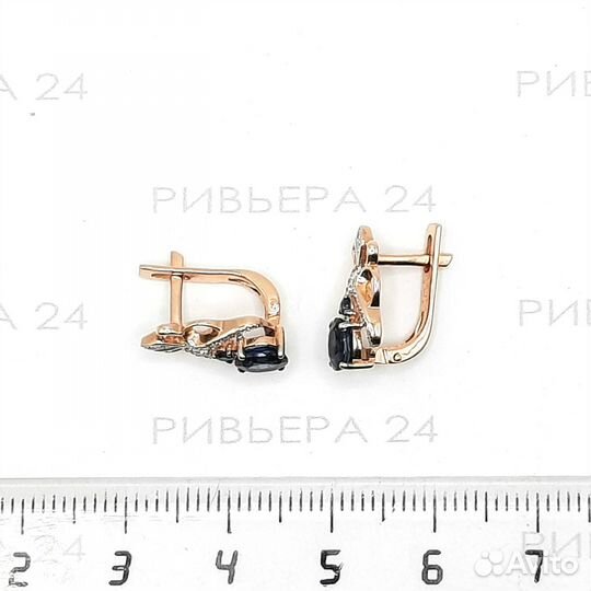 Золотые серьги с бриллиантами и сапфирами 585 пробы 2,40 грамм