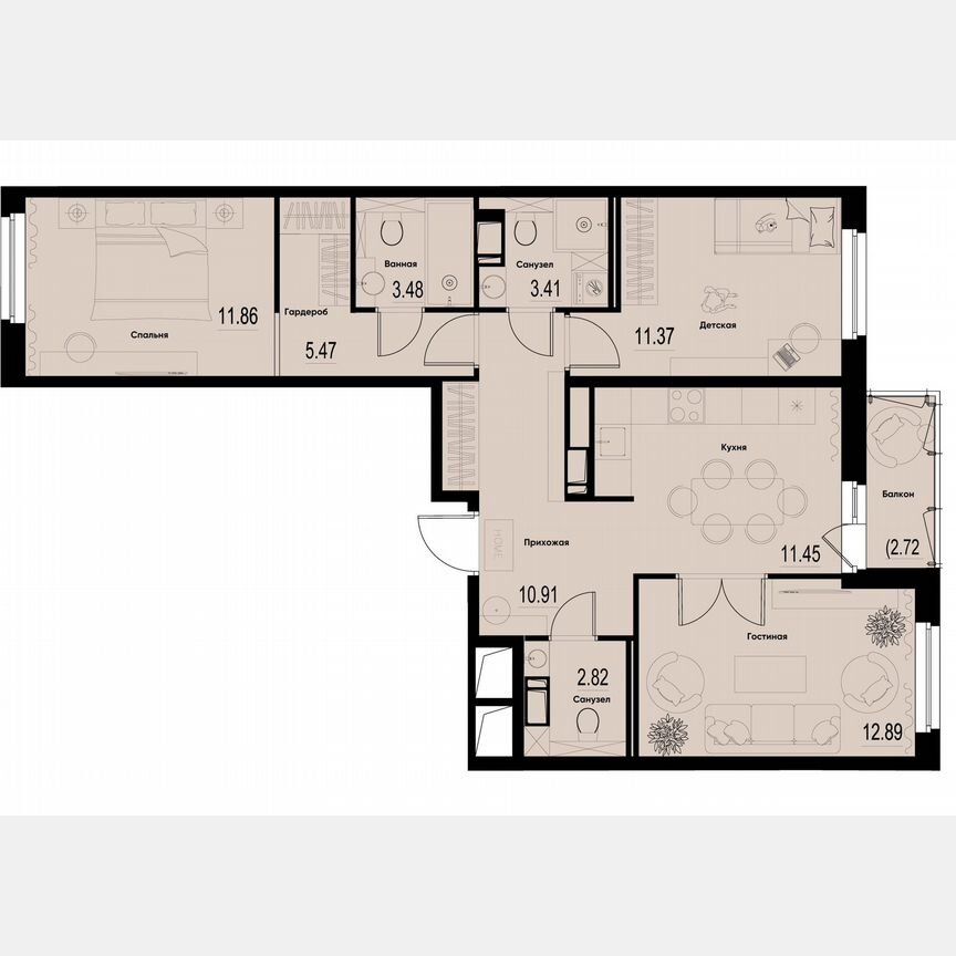 3-к. квартира, 75 м², 4/12 эт.