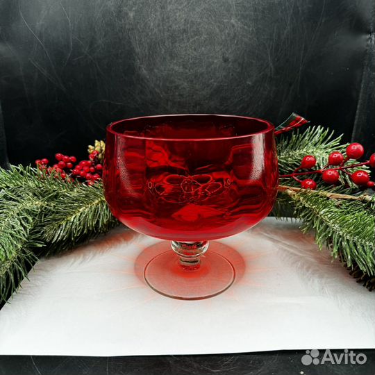 Конфетница на ножке СССР. Цветное стекло