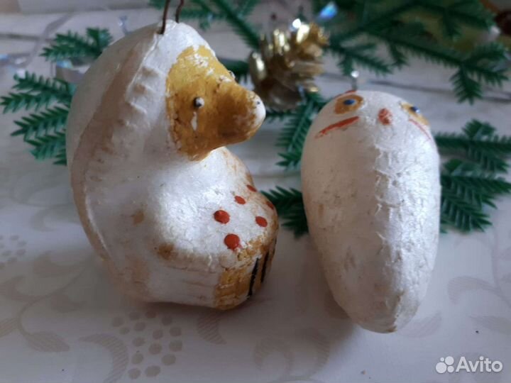 Елочные игрушки СССР гриб на прищепке, ёжик, сова