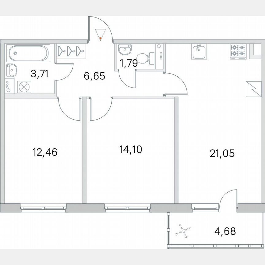 2-к. квартира, 61,2 м², 2/5 эт.