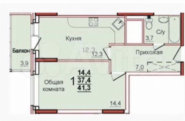 1-к. квартира, 39 м², 12/22 эт.