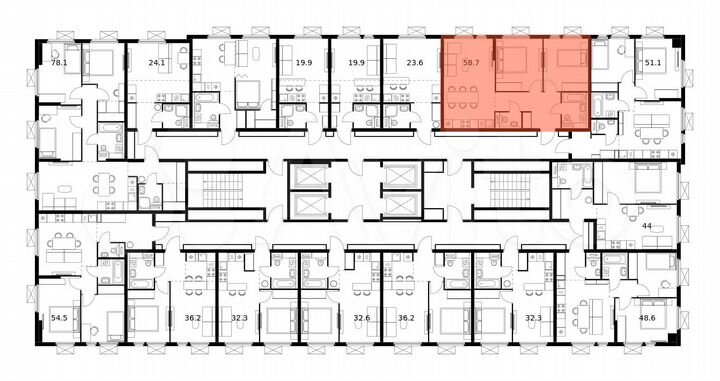 2-к. квартира, 58,7 м², 12/25 эт.