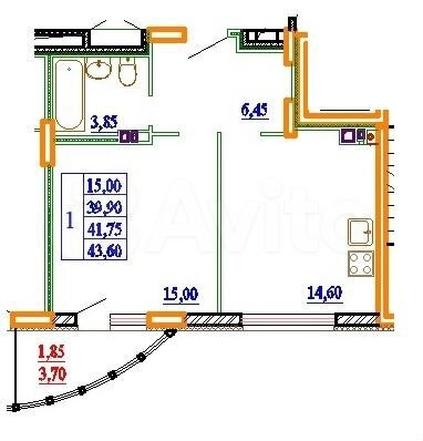 1-к. квартира, 43,6 м², 8/11 эт.