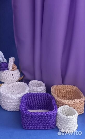 Вязаные корзинки ручной работы