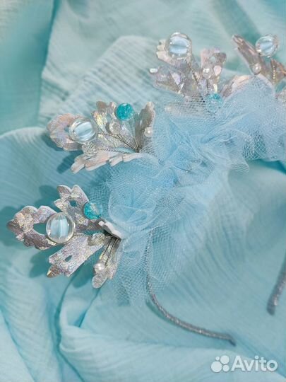 Ободок-корона Снежинка/Снегурочка голубой цвет