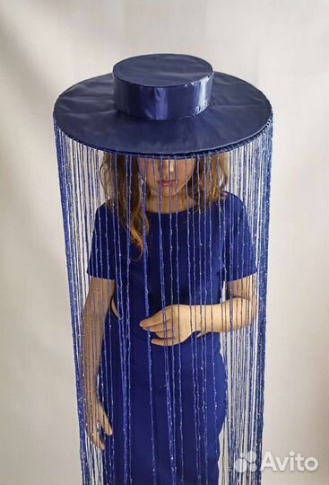 Шляпа с бахромой синяя для фото