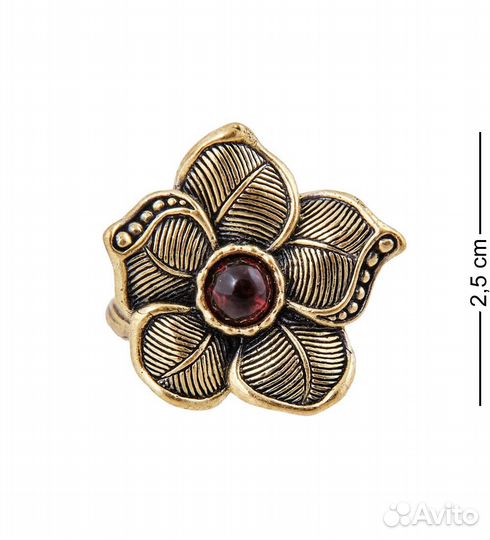 Кольцо Цветок Фиалка (латунь, янтарь) A2182122