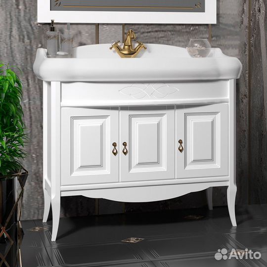 Тумба Лоренцо 100, цвет белый без патины