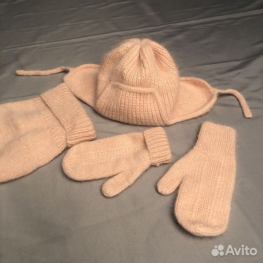 Шапка ушанка, вязаный комплект,набор