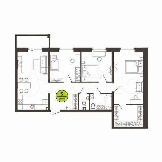 3-к. квартира, 97,8 м², 6/7 эт.