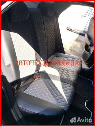 Чехлы Hyundai Solaris 2 из экокожи чёрно-серые Ром