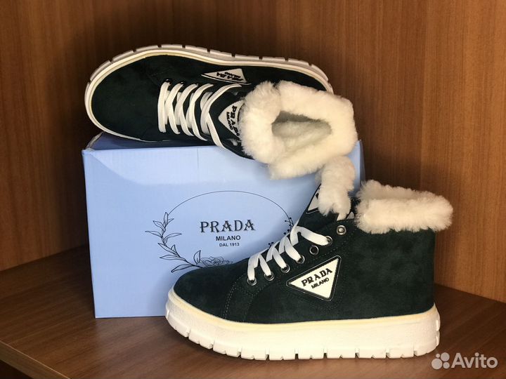 Зимние новые женские ботинки prada С мехом 36-40