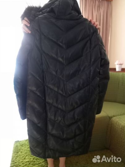 Кожаное зимнее пальто отделка чернобуркой